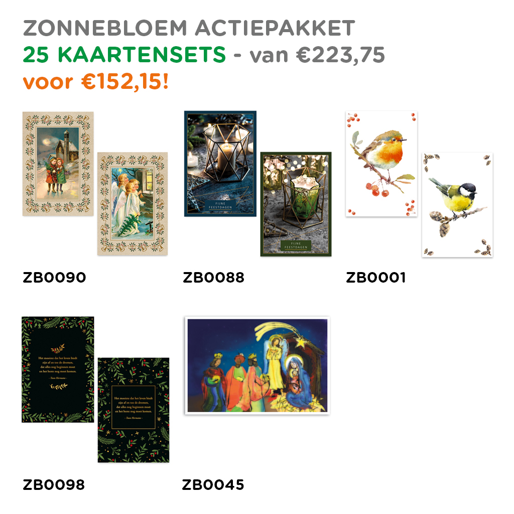 ZB0131 - Zonnebloem actiepakket mix 1<br>25 kaartensets - van €223,75 voor €152,15