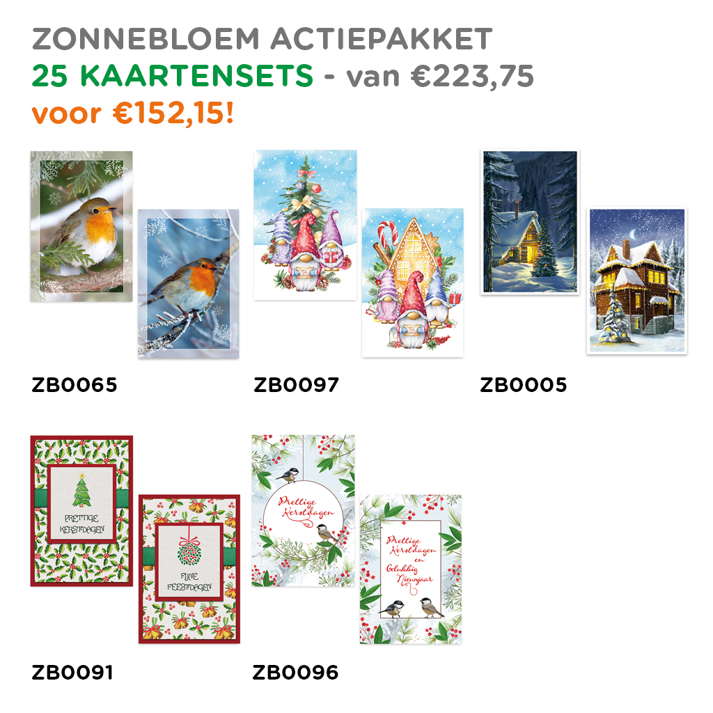 ZB0132 - Zonnebloem actiepakket mix2 <br>25 kaartensets - van €223,75 voor €152,15