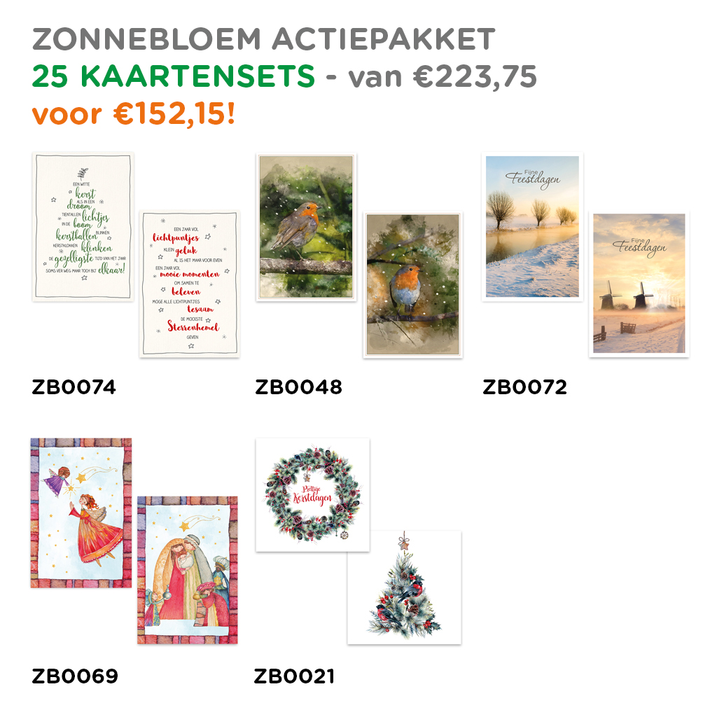 ZB0133 - Zonnebloem actiepakket mix3<br>25 kaartensets - van €223,75 voor €152,15