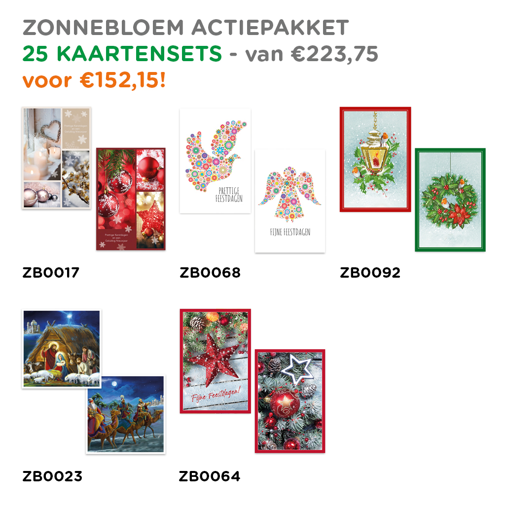 ZB0134 - Zonnebloem actiepakket mix4<br>25 kaartensets - van €223,75 voor €152,15