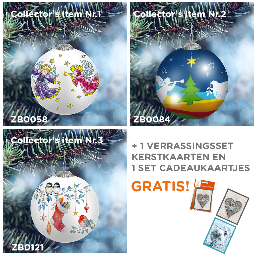 ZB0135 - 3 Edities Zonnebloem kerstballen - Cadeaukaartjes en 1 set gratis